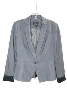 Worthington Grey Single Button Blazer Jacket Black Cuffs Size 4